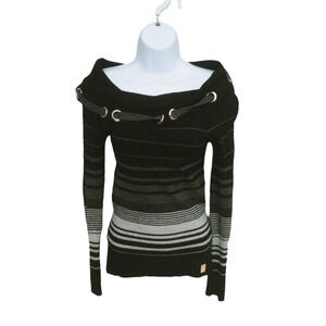 B&B  Ribbed Knit Sweater With Cowl Neck Striped Fitted XS